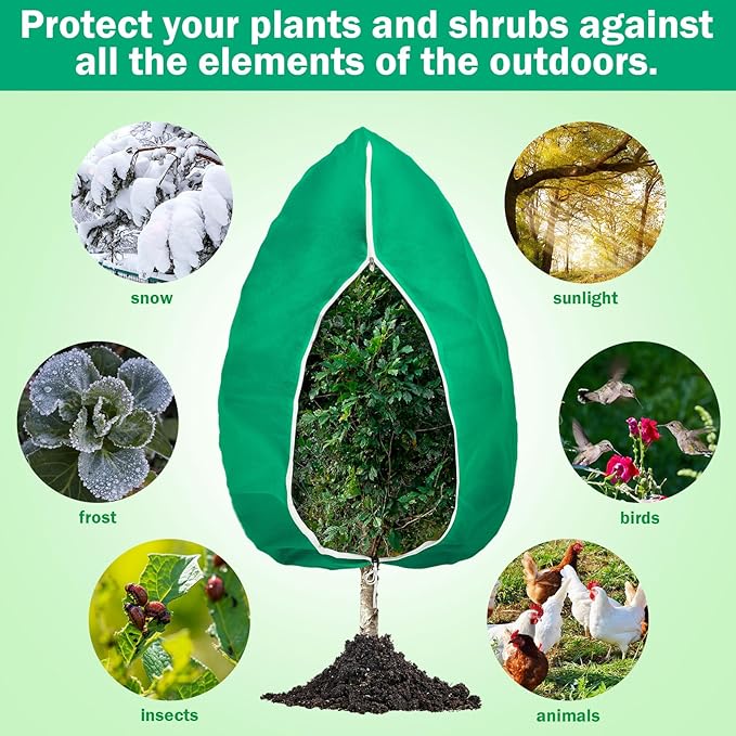 1 Pcs 10 x 10 ft Plant Covers Freeze Protection Extra Large Frost Cloth Plant Covers with Zipper Drawstring Winter Cold Weather Frost Blankets for Outdoor Palm Fruit Tree and Shrubs (Green)