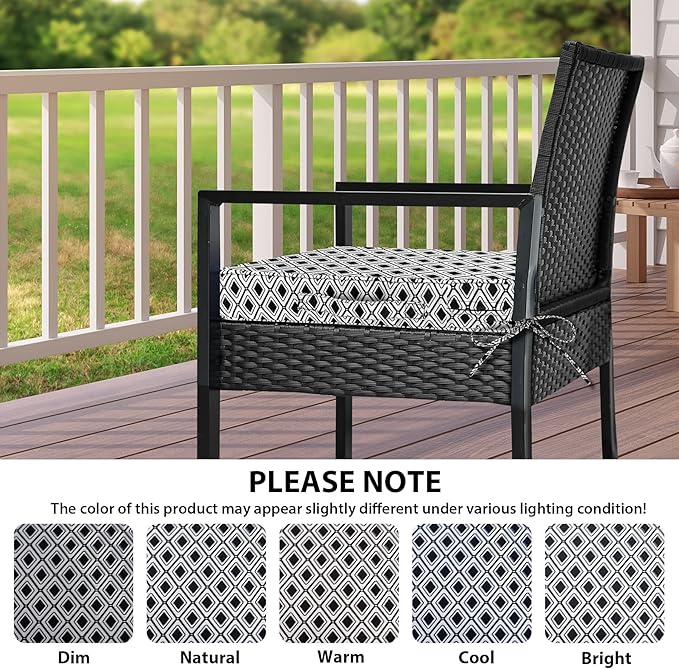 Outdoor Chair Cushions Set of 4,Waterproof Outdoor Seat Cushions for Patio Furniture,Patio Chair Cushion with Handle and Ties, Out Door Chair Pads,19" x 19" x 3", Black Geometry