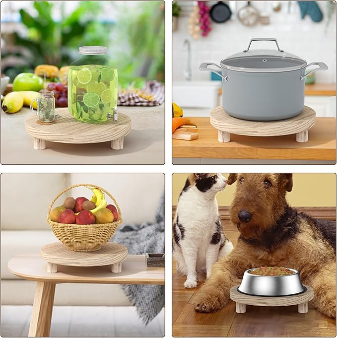 3 Pcs Wood Plant Stand Indoor Outdoor, Wooden Stool Display Stand 6/8/10" Round Riser Flower Pot Holder Small Planter Tray Modern Potter Decorative for Garden Desktop Home Table Counter Room, Natural
