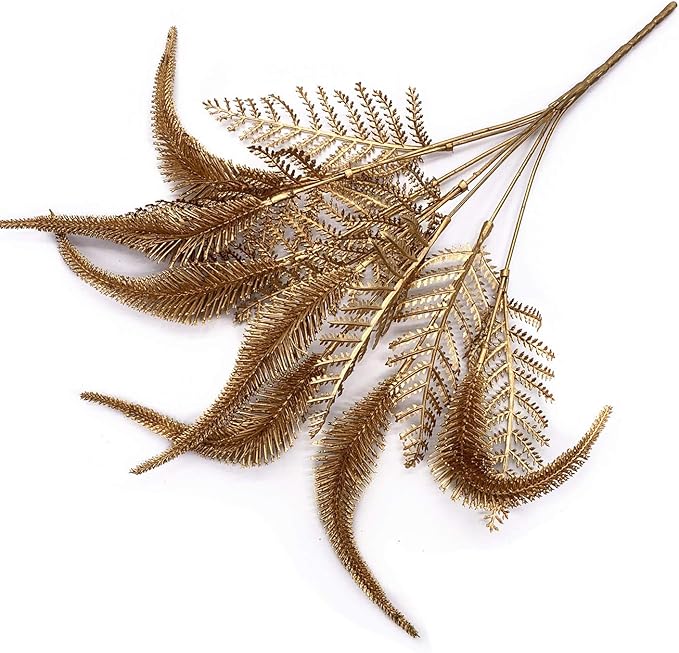 CATTREE Artificial Plants for Christmas, Plastic Grass Faux Shrubs Fake Leaves Simulation Setaria Bushes Home Indoor Outdoor Garden Wedding Festival Decoration Hall Table Planter Filler – Gold 2 Pack