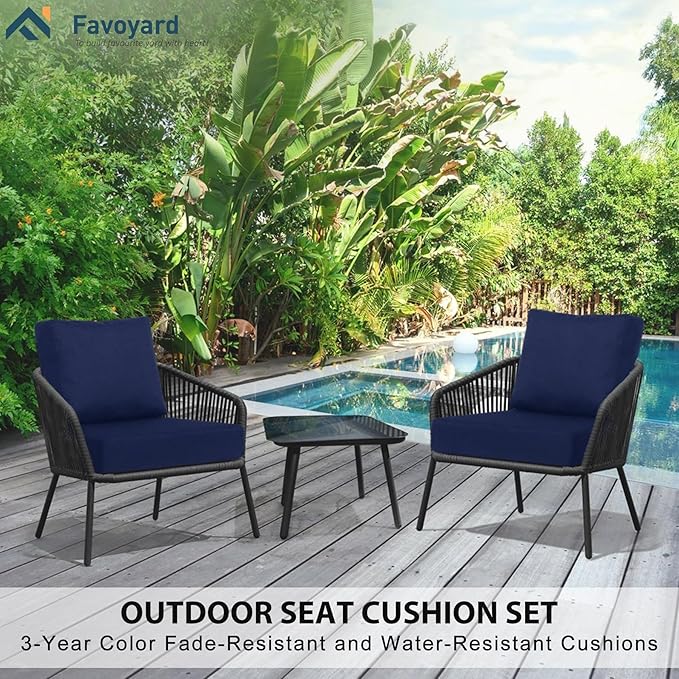 Favoyard Deep Seat Patio Cushions 22 × 22 inch Rainproof & Fadeness Furniture Cushion Set for Outdoor Chair Couch with Polyester-Linen Fabric & Removable Cover, Hidden Zipper and Adjustment Staps