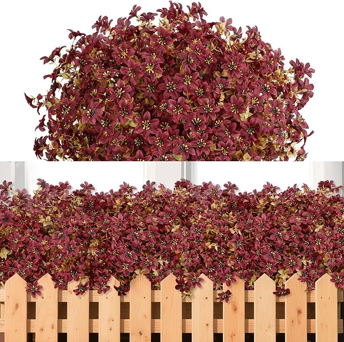 SHareconn 20 Bundles Artificial Fall Mums Flowers for Outdoors Decoration, Fake Silk Daisy Realistic Faux Plants UV Resistant for Planter Home Porch Patio Yard Autumn Indoor Outside Decor, Brown