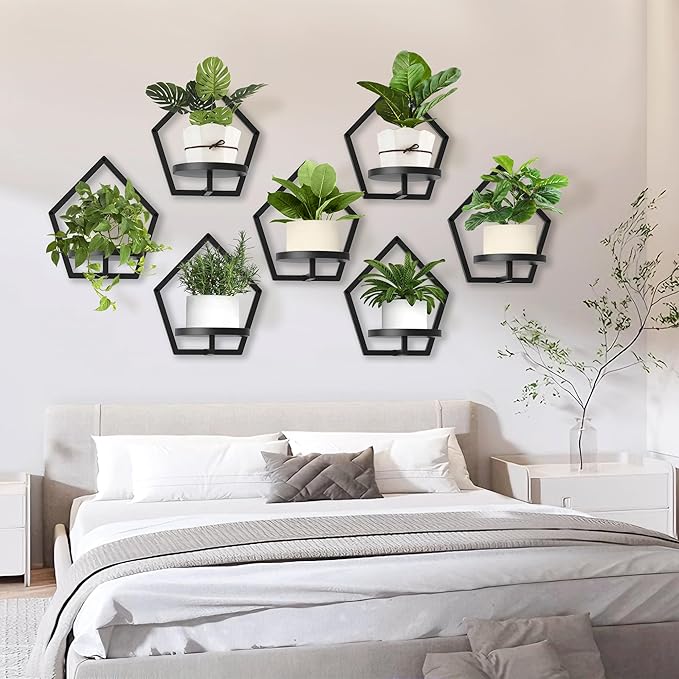 3 Packs Wall Hanging Planters for Indoor Plants, 7.9inch Metal Wall Plant Holder Hanger Wall Decor, Wall-Mounted Hanging Planters Window Plant Shelves Outdoor(Black)