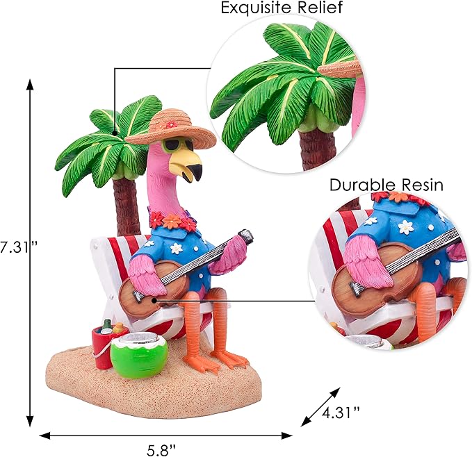 TERESA'S COLLECTIONS Pink Flamingo Garden Statues with Solar Garden Light for Outdoor Decor,Chill Hawaiian Relaxed Beach Tropical Resin Sculptures Garden Decor,Porch Yard Decor Gifts for Dad Mom,7.3"