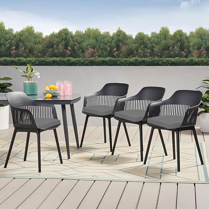 Outdoor Chair Cushions Set of 4, 17 x 16 Inch Patio Chair Cushions for Outdoor Furniture, Water Resistant, Non-Slip Ties (Light Grey)