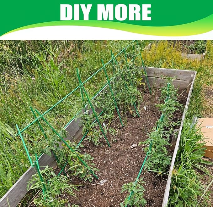 13.7 Inch 48 Pack Garden Stakes, Tomato Stakes Plastic Coated Metal Plant Sticks DIY 4ft 5ft 6ft 7ft 8ft Stakes Supports for Indoor Outdoor Plants Vegetable (48, Green)