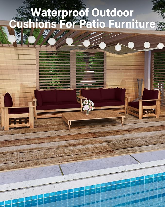 YEFU Outdoor Cushions for Patio Furniture: Replacement Cushions for Outdoor Furniture - Waterproof Couch Cushion - Fade-Resistant/Easy Clean - 14 Piece Sectional Cushion - NonSlip/Storage Bag/Burgundy