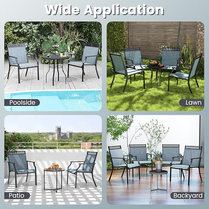 Giantex Patio Chairs Set of 4, Outdoor Chairs with All Weather Fabric, High Backrest, Armrests, Heavy Duty Metal Armchair, Outside Dining Chairs for Porch Lawn Garden Yard Pool
