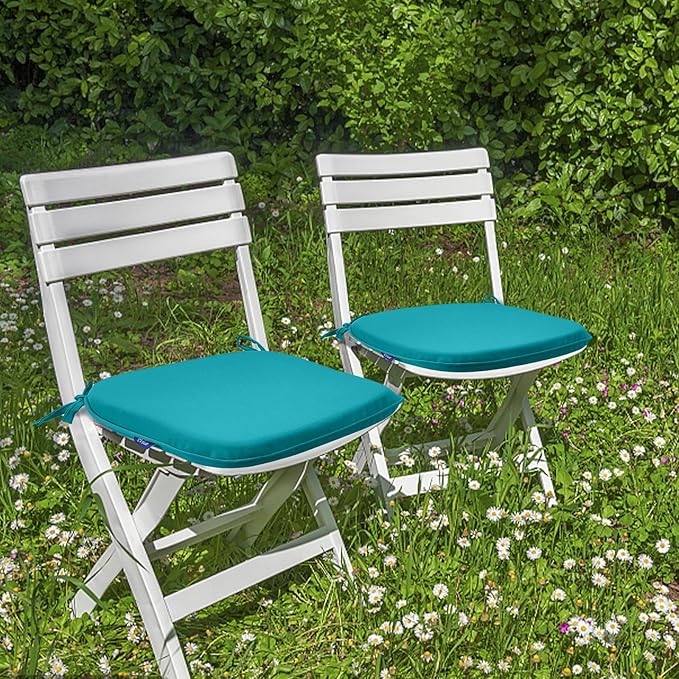 SleepMan Outdoor 17"x16" Chair Cushions with Ties Set of 2, Water Resistant All Weather U-Shape Seat Pads for Patio Garden Furniture Indoor (Set of 2, Aqua Green)