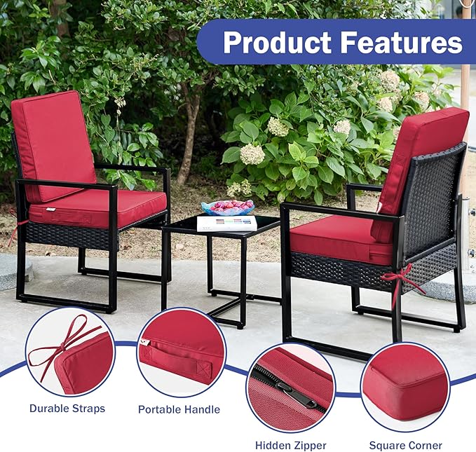 Outdoor Cushions, Outdoor Chair Cushions 24x24x4 Inch, Cushions for Outdoor Furniture with Removable Cover, Waterproof & Fade Resistant Outdoor Seat Cushions for Patio, Lawn, Burgundy