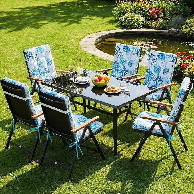 Hoteam 6 Set Outdoor Deep Seat Patio Chair Cushions Waterproof Patio Cushions Set 20 x 42 Inch for Furniture Replacement Removable Seat and Back (Ocean)