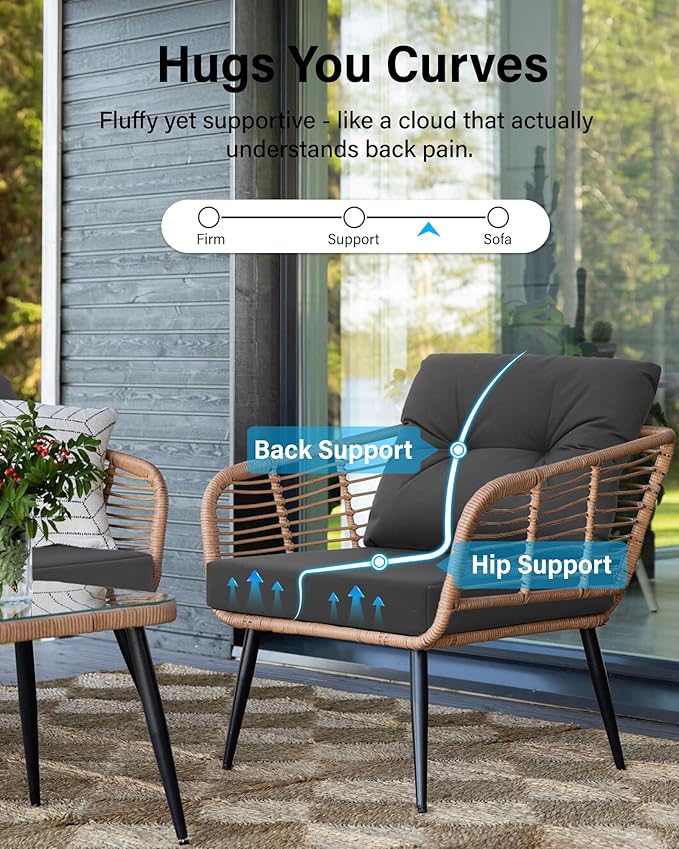 YEFU Olefin Outdoor Chair Cushions: Fade Resistant Outdoor Seat Cushion 24 x 24 - All Weather Patio Furniture Cushion with Ties - Deep Seat Patio Cushions for Chair Sofa Couch (Dark Gray)