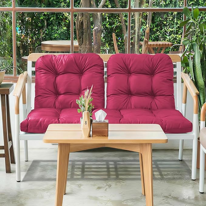 Wicker Chair Cushions of 3 Pieces, Waterproof Cushions for Patio Furniture, Tufted Wicker Outdoor Furniture Cushions, 1 Patio Loveseat Cushion and 2 U-Shaped Cushions, 44"x19"x5", Burgundy