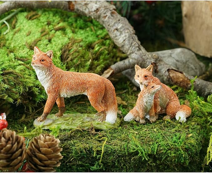 Top Collection Miniature Fairy Garden and Terrarium Mama Fox with Baby Statue, Red
