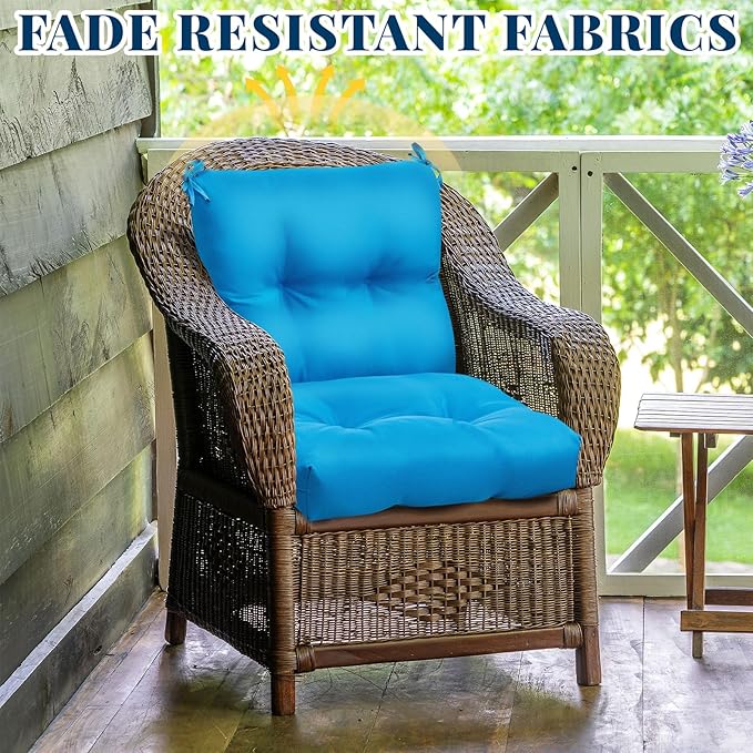 Geetery Set of 4 High Back Wicker Patio Chair Cushions for Outdoor Furniture 41.74x20.87x3.94 Inch Waterproof Thick Replacement Seat Pads with Non Slip Ties for Porch, Deck, Lawn & Garden(Blue)