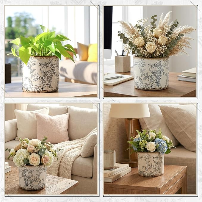 Indoor Ceramic Plant Pots with Drainage Hole 5 Inch Chinese Glaze Ice Crack Flower Pot Vintage Succulent Pots Porcelain Decorative Planter for Plants Herb Home Decor(Grey,Retro Style)