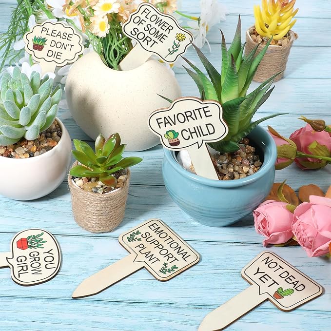 15pcs Funny Plant Stakes Garden Plants Markers Wooden Plants Labels Tab Funny Signs with Stake for Outdoor Indoor Patio Supplies Novelty Gifts Garden Potted