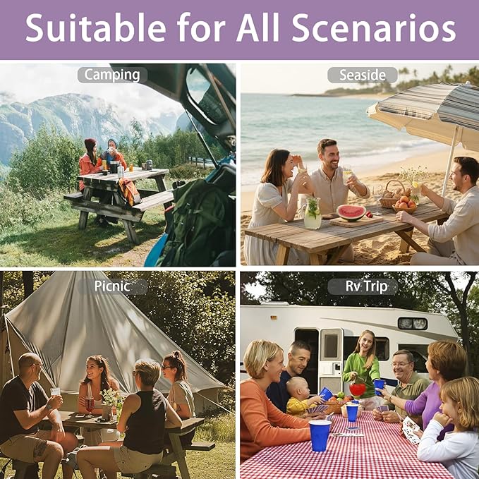 Fitted Waterproof Picnic Table Cover with Bench Covers Elastic Reusable Camping Table Cloths for 6Ft Rectangle Tables Summer Camp Motorhome Party Gear Outdoors Car Travel Trailer Gadgets Gift