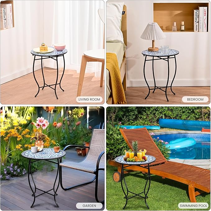 Patio Side Tables, 14" Indoor Outdoor Metal Side Table for Poolside Bistro Balcony Yard Porch Bedside, Weather Resistant Metal Accent Table for Indoor Outdoor Use, Easy Assembly