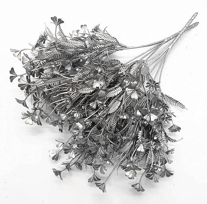 Artificial Plants, CATTREE Plastic Grass Faux Shrubs Fake Leaves for Christmas Flowers Bushes Home Indoor Outdoor Garden Wedding Festival Decoration Hall Table Planter DIY Flower Filler – Silver 4 Pcs