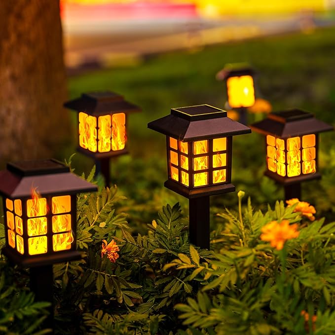 GIGALUMI Solar Lights for Outside,6 Pack Flickering Flame LED Solar Outdoor Lights, Waterproof Garden Maintain 10 Hours of Lighting for Christmas, Garden, Landscape, Path, Yard, Patio