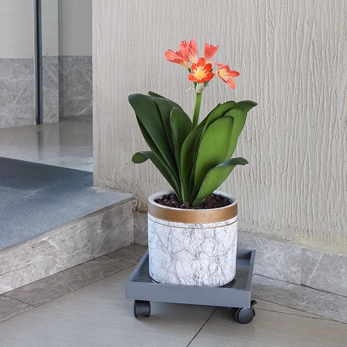 Plant Caddy with Wheels, 11" Square Plant Pallet, Plant Pot Trolley (Grey)