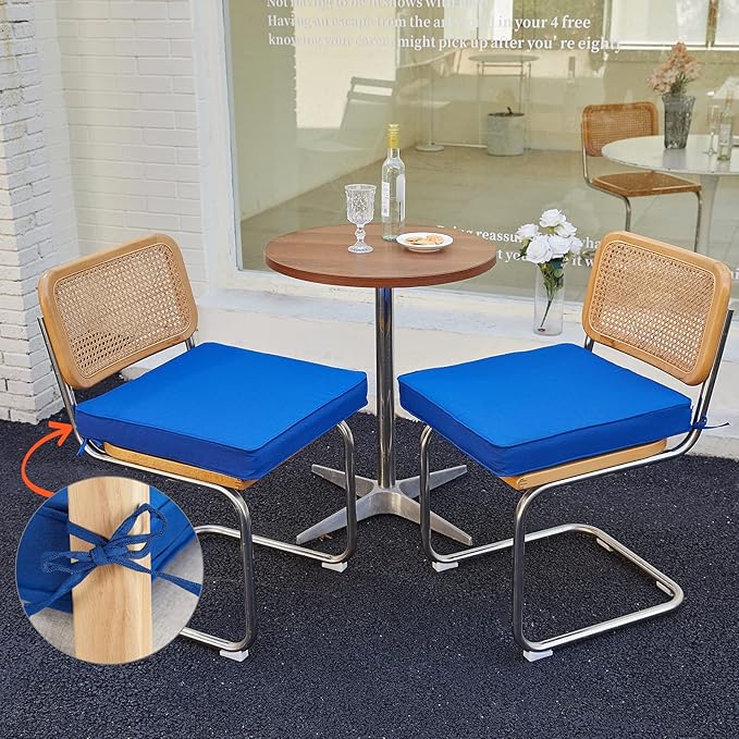 JMGBird Outdoor Chair Cushions Set of 2 - Waterproof Patio Seat Cushions 19x19 Inch with Ties, Dark Blue Solid Color High Density Foam Square Cushions for Garden Furniture
