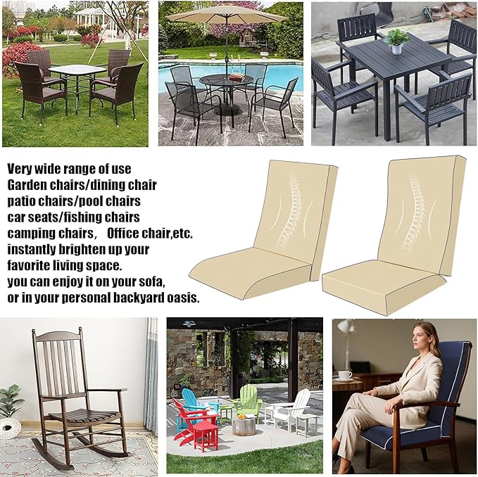 Cushions for Outdoor Furniture Outdoor Rocking Chair Cushions High Back Outdoor Chair Cushion for adirondack,Ergonomic Natural Curve Design,Waterproof Fade Resistant,Seat19x19,Back19x26in Beig