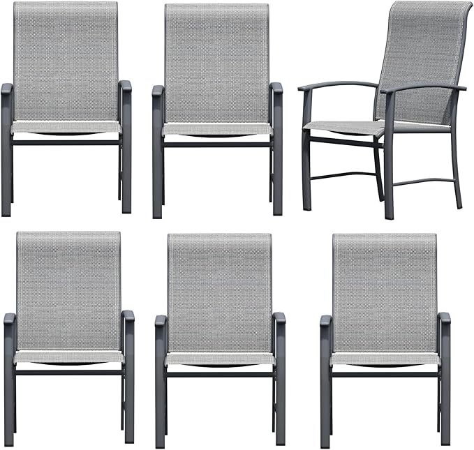 Outdoor Dining Chairs Set of 6, Patio Chairs with Metal Frame & Textilene Fabric, Perfect for Patio Garden Deck
