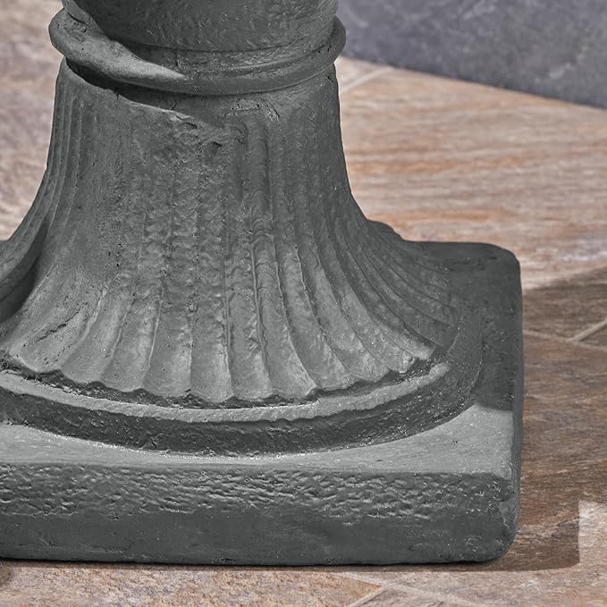 Merax 28-inch MGO Roman Garden Urn Planter, Lightweight Concrete Indoor Outdoor Flower Pot with Drainage Hole & Stopper, Stone-Look Planter for Plants, Flowers, Succulents, and Herbs, Antique Gray
