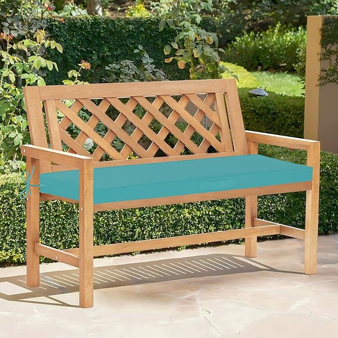 downluxe Outdoor Bench Cushion Waterproof, 45 x 18 Inch Patio Furniture Cushions with Adjustable Ties & Portable Handle, Porch Swing Cushions, Bench Cushions for Outdoor Furniture, Teal