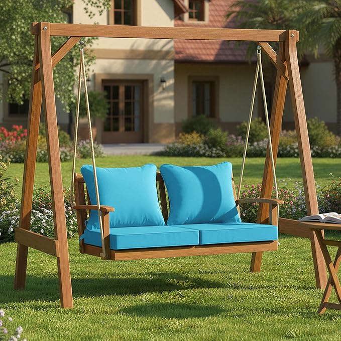 Waterproof Outdoor Cushions for Patio Furniture, Fade Resistant Backrest and Deep Seat Cushion Set with Removable Cover, 24 x 24 Inch, Teal, Set of 2