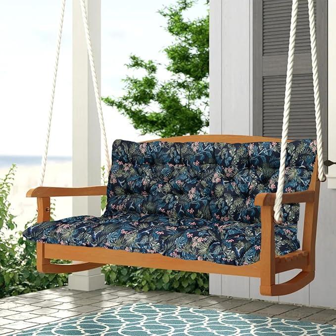 2-3 Seat Swing Replacement Cushion, Outdoor Bench Cushions with Backrest Thicken 4", Patio Furniture Garden Porch Loveseat Glider Pad Anti-Fading Waterproof (Hummingbirds, 40x47in)