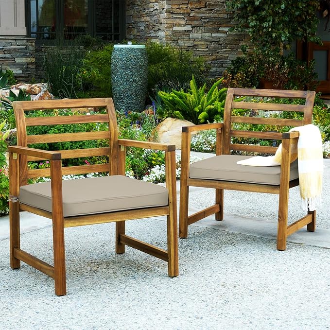 GUEGLSA Patio Seat Cushions 18 inch,Waterproof Square Chair Pad with Ties,18''x18'' Indoor Outdoor Chair Cushion for Garden Furniture,Set of 2, Khaki