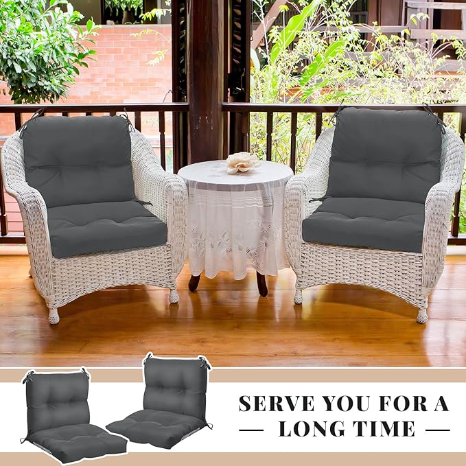 Geetery Set of 4 High Back Wicker Patio Chair Cushions for Outdoor Furniture 41.74x20.87x3.94 Inch Waterproof Thick Replacement Seat Pads with Non Slip Ties for Porch, Deck, Lawn & Garden(Dark Gray)