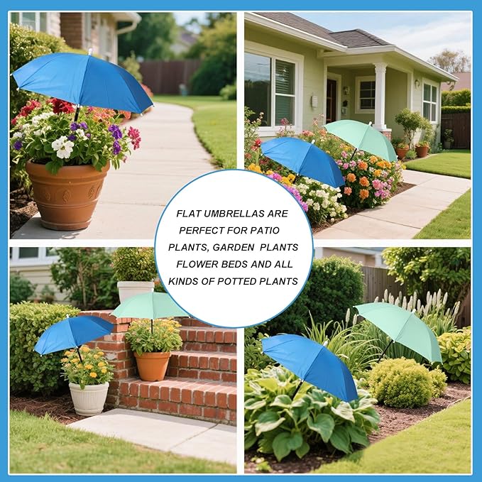 2pcs Adjustable Plant Umbrellas, Waterproof Garden Parasols with Metal Poles & H-Shaped Stakes Outdoor Sun Shade Cover for Potted Plants Flowers Vegetables