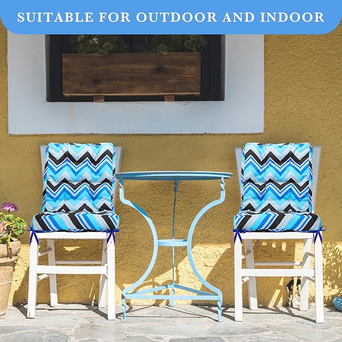 Hoteam 6 Set Patio Chair Cushions Outdoor High Chair Cushion 20 x 40 Inch Waterproof Patio Seat Rocking Indoor Thickened Pad(Geometric Style,Dark Blue)