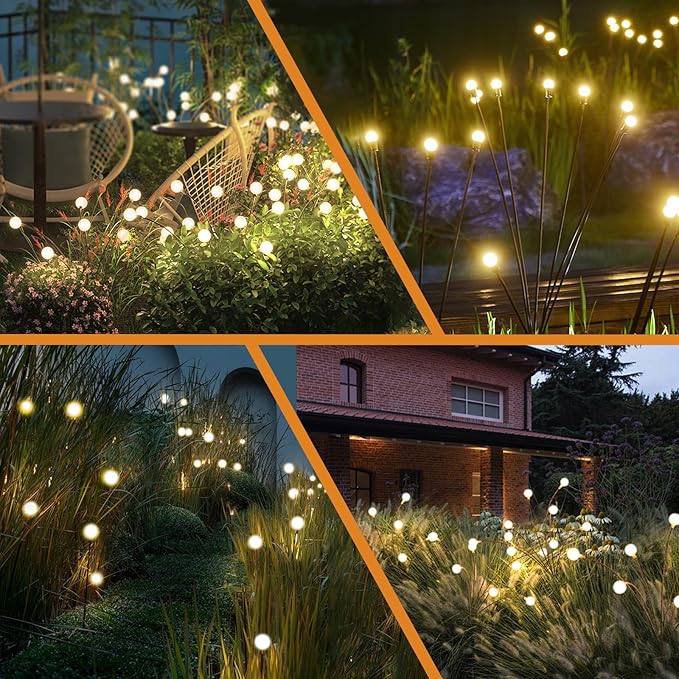 Flickering Solar Lights Outdoor, Firefly Fairy Lights Waterproof, 2Pack Warm White 16LED Solar Flowers for Garden, Yard, Decorative Landscape