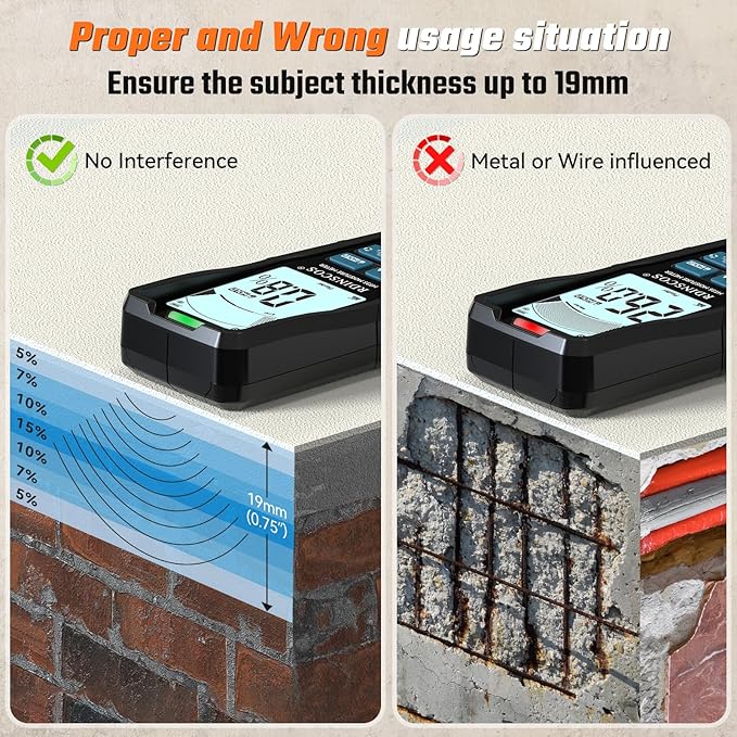 Rechargeable RDINSCOS Moisture Meter for Drywall & Low-Density Materials, Pinless Wall Moisture Detector with High Sensitivity, Non-Invasive Surface Scanner for Home Inspection, Basements & DIY Use