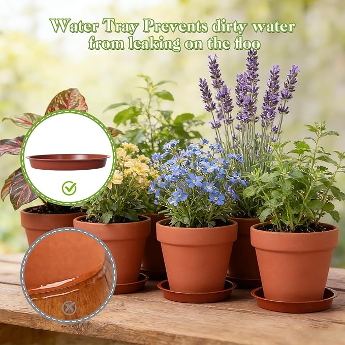 6 PCS Clay pots and Plates, 5-inch red Clay pots with Drainage, Perfect for Indoor, windowsill, and Garden Plants