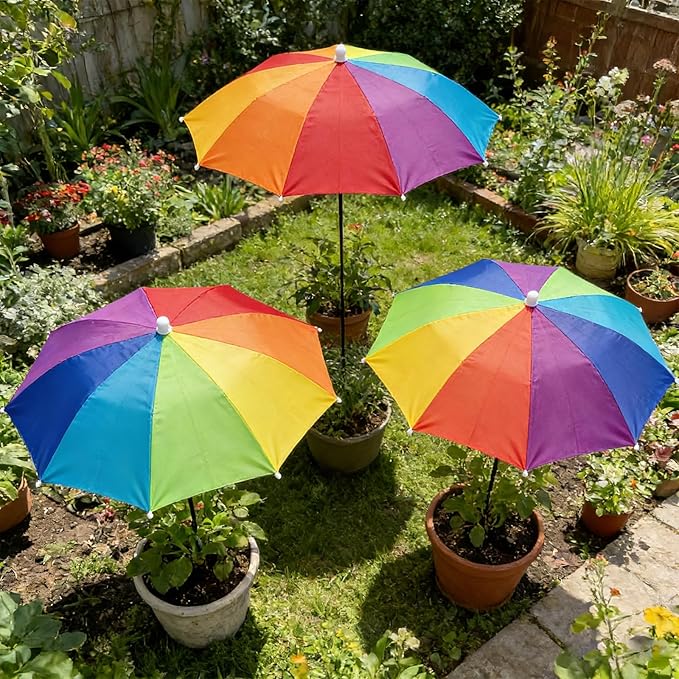 3 Pack Upgraded Plant Umbrellas for Outdoor Plants, 26" Larger Garden Plant Umbrella Shade with Adjustable Angle, 43.4" Higher Sun Shade for Plants, Potted Plant, Garden Beds