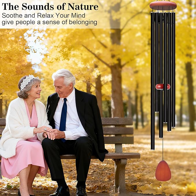 Large Wind Chimes for Outside Deep Tone, Soothing Melodic Memorial Sympathy Wind Chime, Suitable Outdoor Garden Decor, Gift for Mom Women Neighbors (Black Wind Chime -56 in)