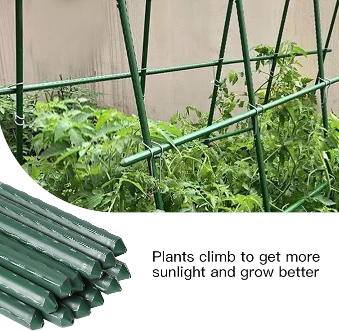 Garden Stakes 24 Inch, 2ft Metal Plant Stakes 30 Pack for Gardening and Farm, Plastic Coated Plant Support for Tomato, Cucumber, Bean, Flower, Potted More Climbing Plants
