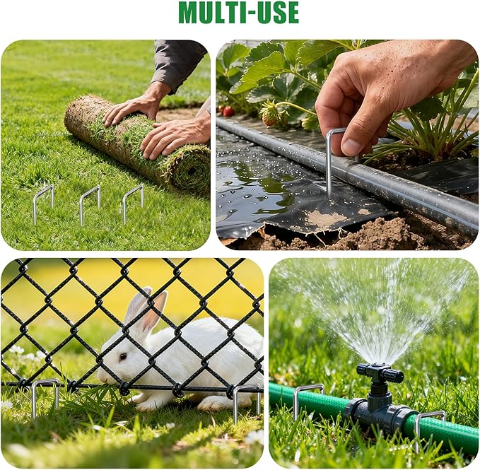 Landscape Staples Galvanized Garden Stakes,8 inch 100 Pack 11 Gauge Heavy Duty Garden Pins for Fences, Lawns, Weed Barriers and Landscape Fabrics, Irrigation Hose,Yard Lawn, Landscape Fabric.