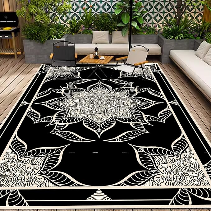 WILDROOTS 5x8 Feet Hepburn Flower Plastic Outdoor Rug, Stain Resistant Waterproof Reversible Outdoor Patio Rug, Fade Resistant Camping Rug