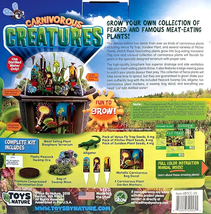 Toys by Nature Biosphere Carnivorous Creatures Terrarium Starter Kit with Complete Supplies to Grow Meat-Eating Plants! Ideal for Indoor Home Plant and Creative Displays
