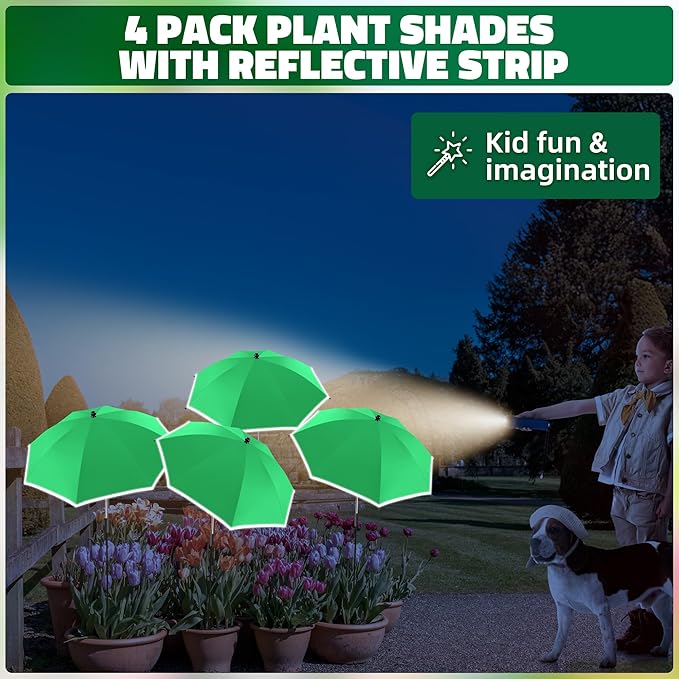 4 Pack 24.9" Plant Umbrellas for Outdoor Plants,47.2" Height Small Umbrella with Reflective Strip, Adjustable Plant Shades for Outdoor Plants, Garden, Potted