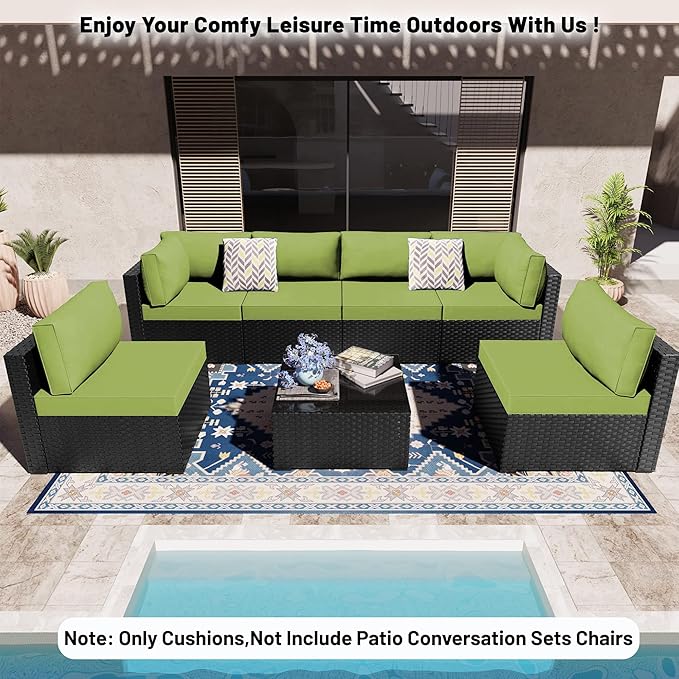 14 Piece Outdoor Sectional Cushions, Water-Resistant Outdoor Sofa Cushions Replacement, 4" High Density Foam Patio Furniture Cushions Fits 6-seat Rattan Conversation Set (Olive Green)