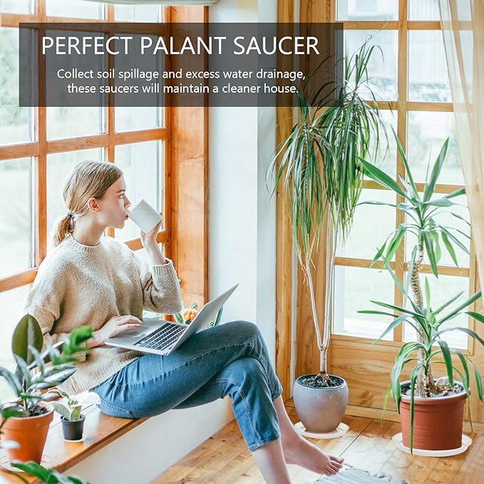 6 Pack of Plant Saucer 10 Inch, 10 inch Plant Saucer Round, Plastic Flower Plant Trays for Pots, Plant Saucers for Indoors 9", Plant Pot Saucers, Planter Tray for Planter 8-10" (10", White)