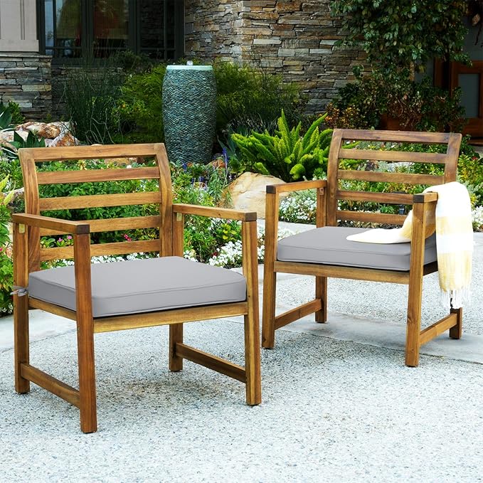 GUEGLSA Patio Seat Cushions 18 inch,Waterproof Square Chair Pad with Ties,18''x18'' Indoor Outdoor Chair Cushion for Garden Furniture,Set of 2,Grey